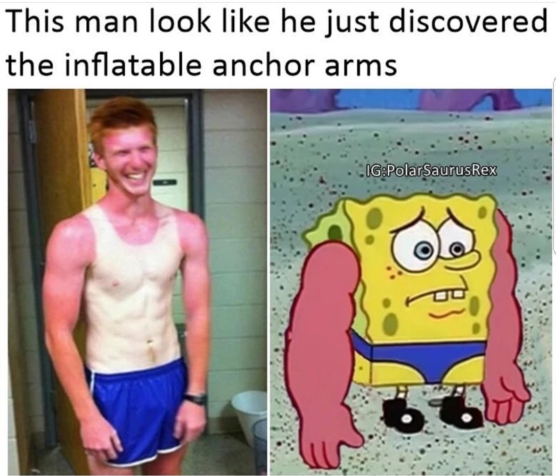 Funny meme of someone with very red arms.