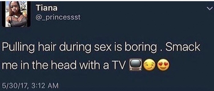 Tumblr post of woman asking to be smacked in the head with a TV