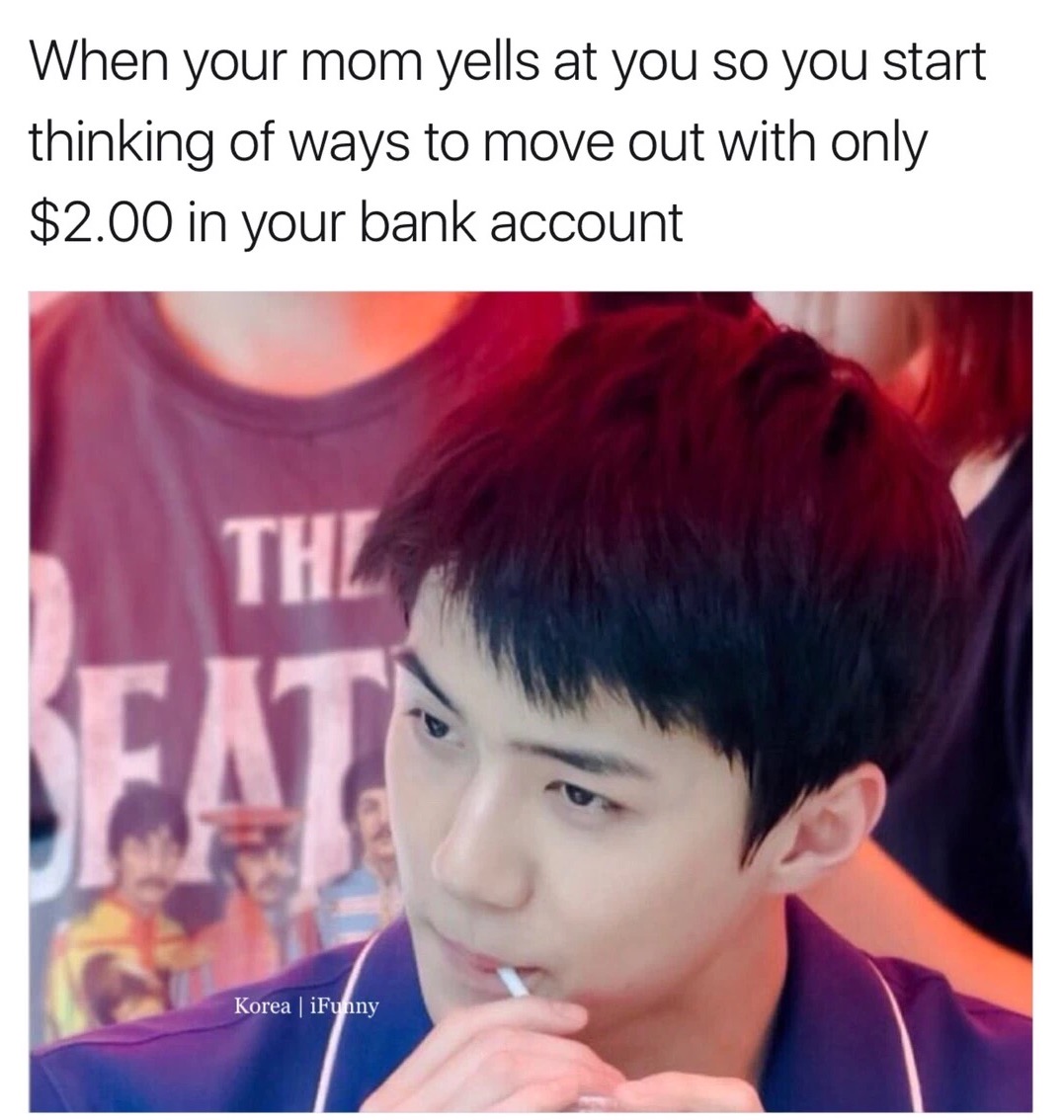 meme stream - hairstyle - When your mom yells at you so you start thinking of ways to move out with only $2.00 in your bank account Thz Seat Korea | iFunny