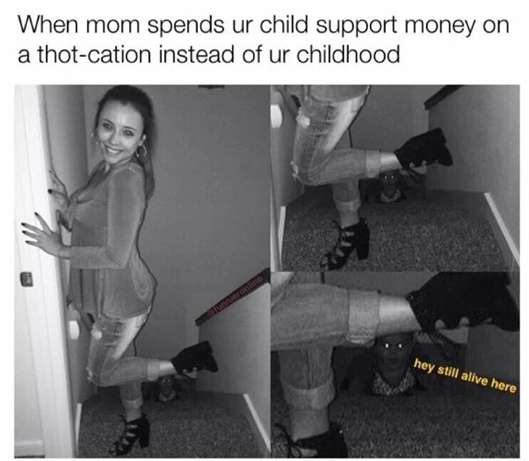 memes - child support mom - When mom spends ur child support money on a thotcation instead of ur childhood tunnieronline hey still alive here