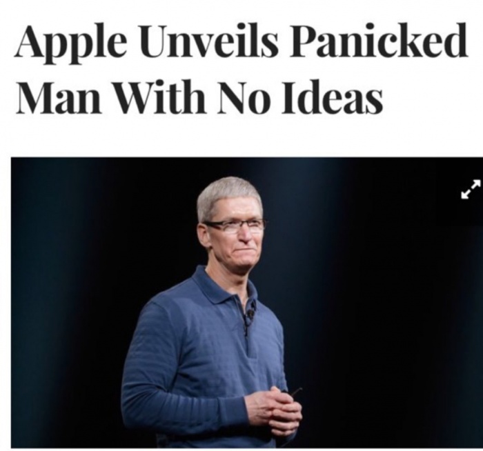 Brutal meme of Tim Cook from Apple that he has like no new ideas.
