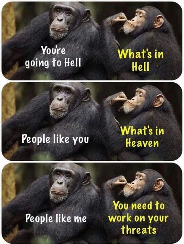 Chimp meme about heaven and hell