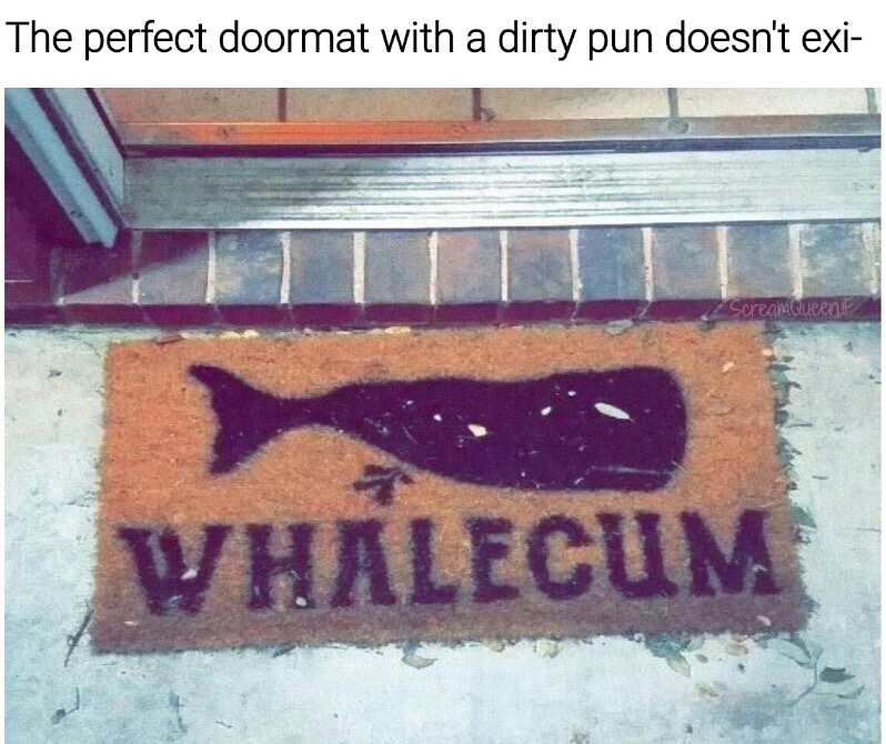 Whalecum door mat pun