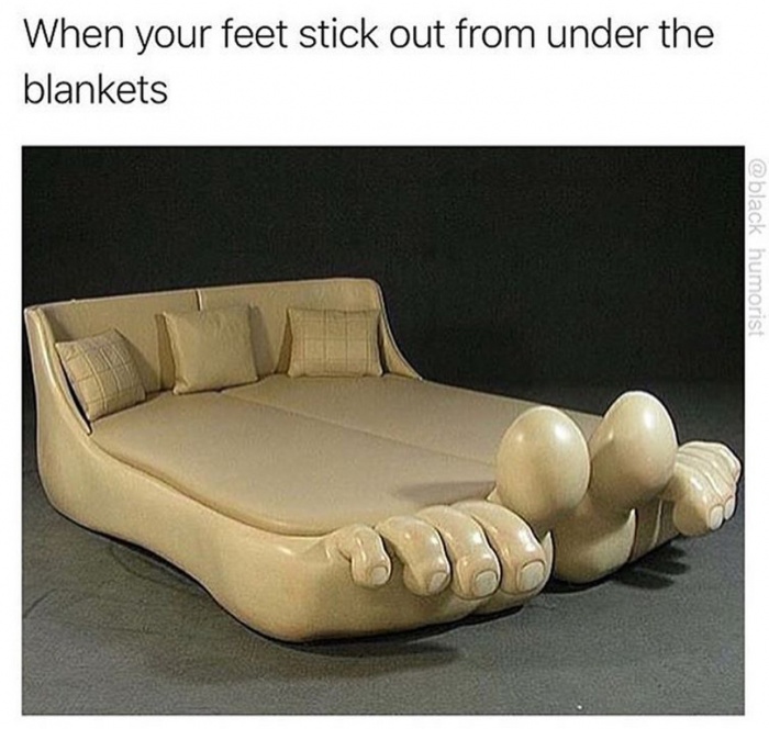 Bed that looks like feet with toes.