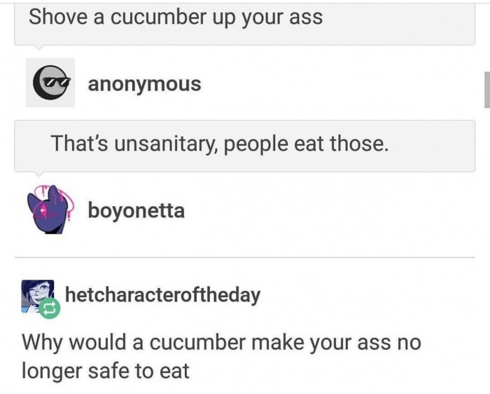 Wise crack joke about cucumbers.