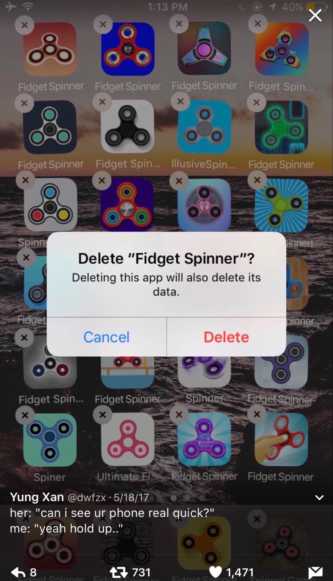 Deleting all your fidget spinner apps before someone can look at your phone.