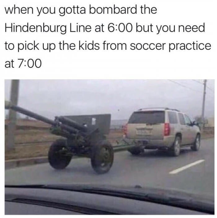 Funny meme about a suburban hauling artillery.