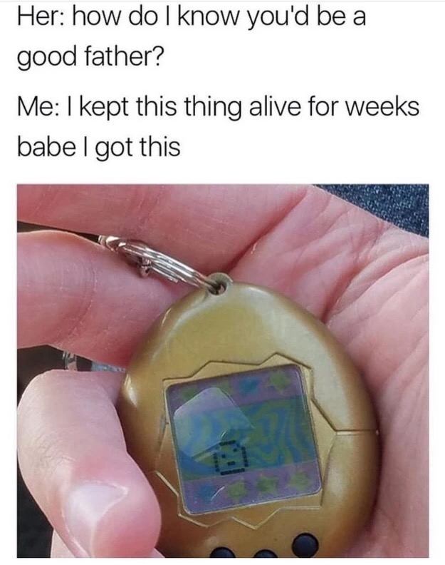 memes - Meme - Her how do I know you'd be a good father? Me I kept this thing alive for weeks babe I got this