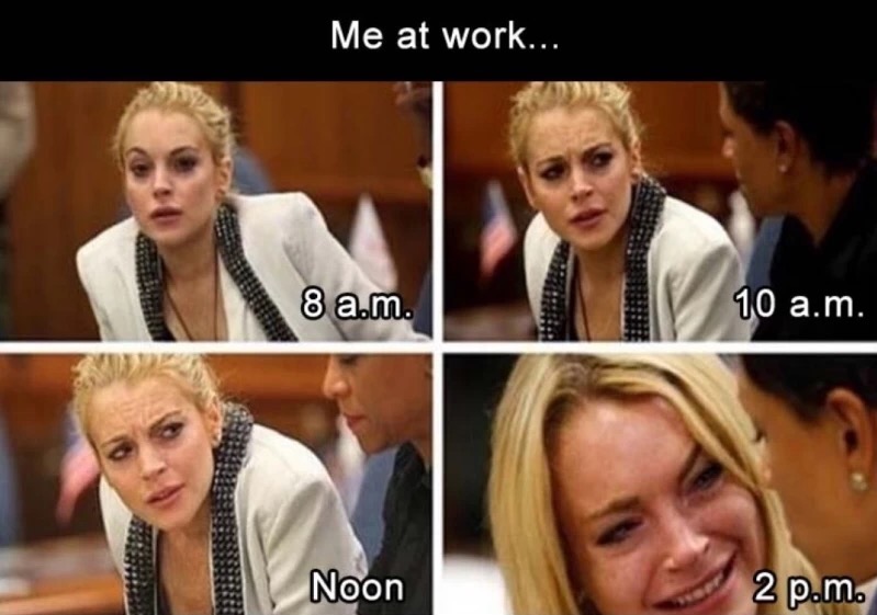 memes - funny meme me at work - Me at work... 8 a.m. 10 a.m. Noon 2 p.m.