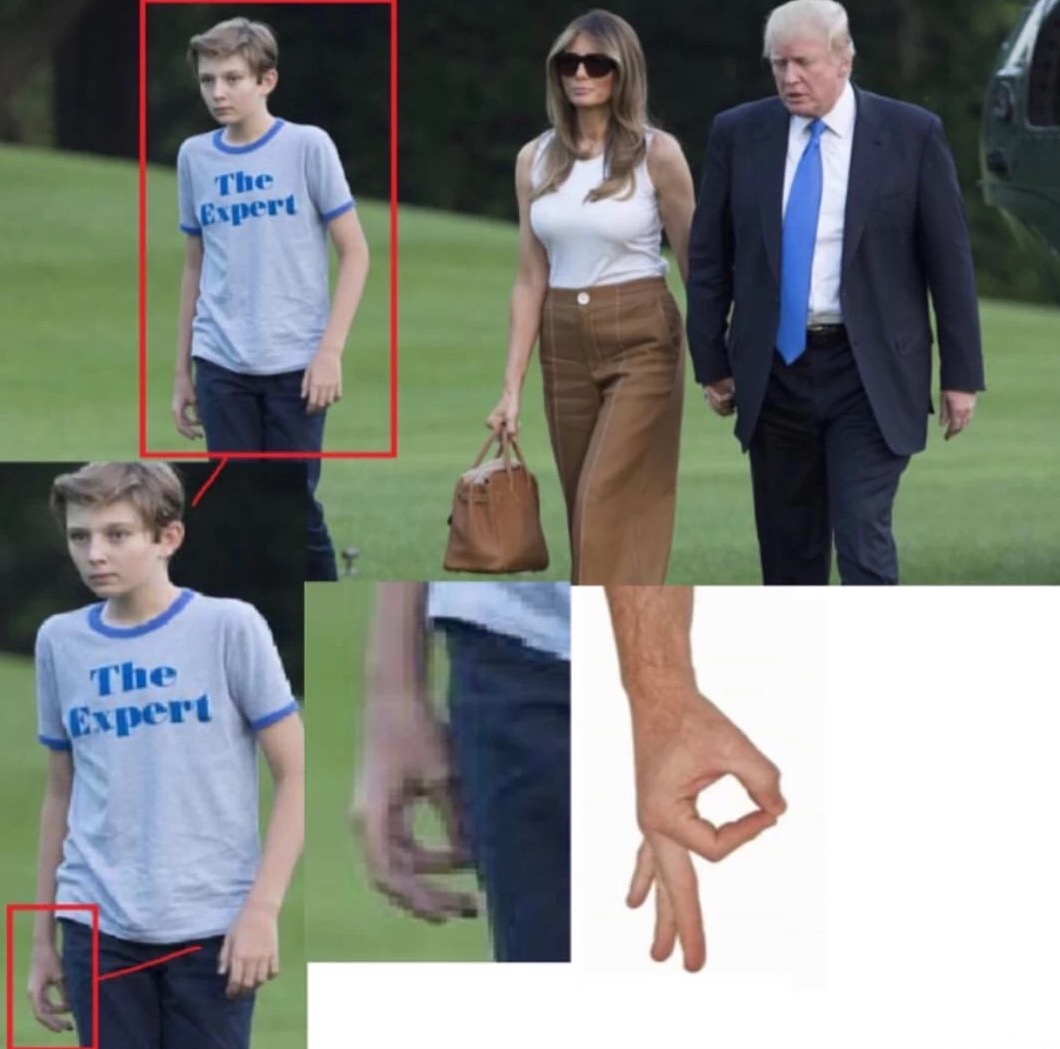 Byron Trump with President Donald Trump and First Wife Melaina Trump - Meme showing hand signals as he walks on the golf course.
