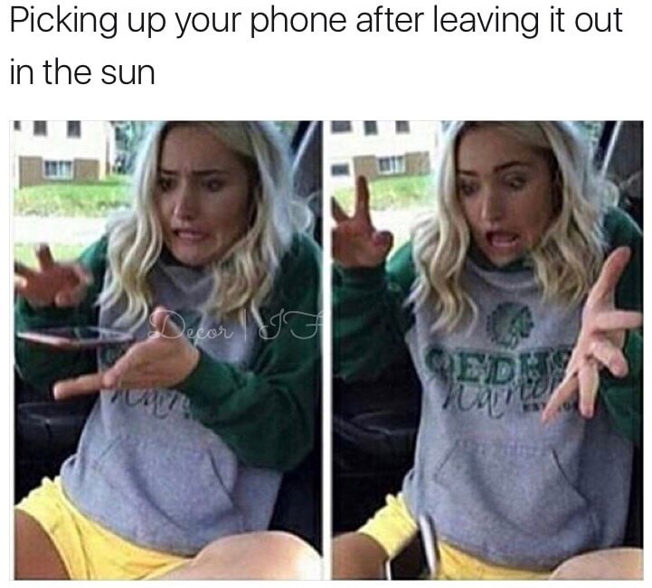 Girl dropping her hot phone.
