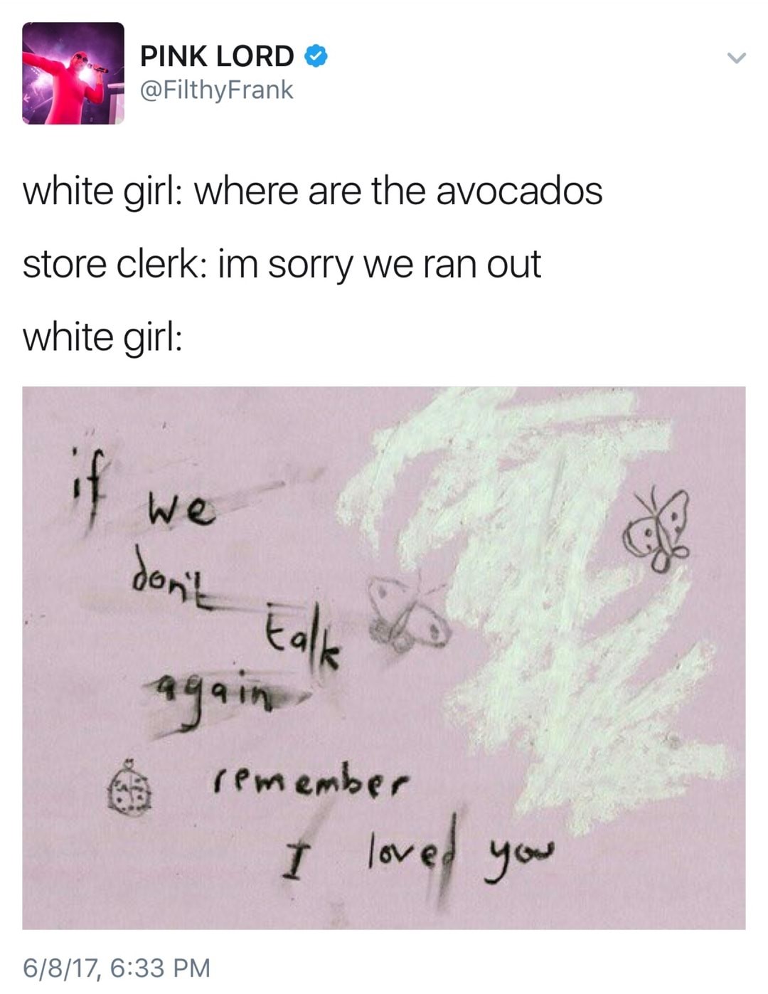Meme making fun of how obsessed white girls are with avocados