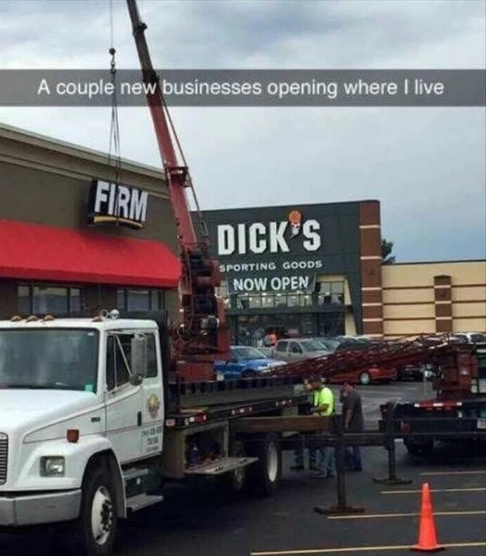Snapchat meme of the latest signs outside which make a funny phrase.
