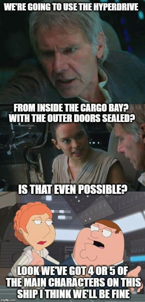 meme - ll be fine - We'Re Going To Use The Hyperdrive From Inside The Cargo Bay? With The Outer Doors Sealed? Is That Even Possible? Look We'Ve Got 4 Or 5 Of The Main Characters On This Ship I Think We'Ll Be Fine imgflip.com