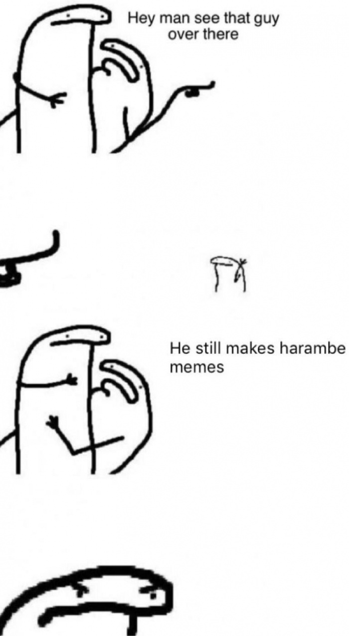 meme - hey man you see that guy over there original - Hey man see that guy over there He still makes harambe memes