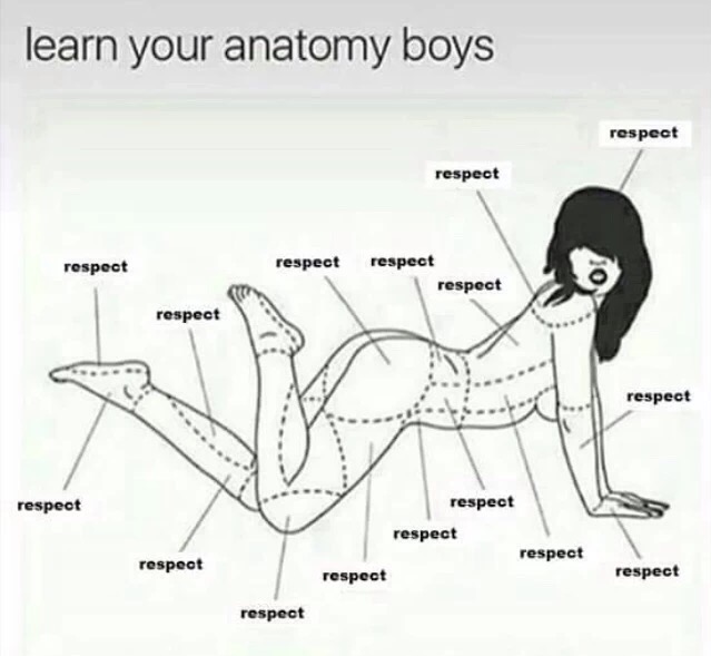 Anatomy outline for boys showing them all the parts of a woman they ought to respect.