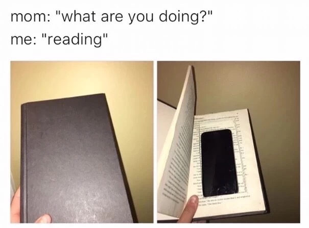 Awesome trick to hide a phone in a book so that you look all sophisticated when reading it.
