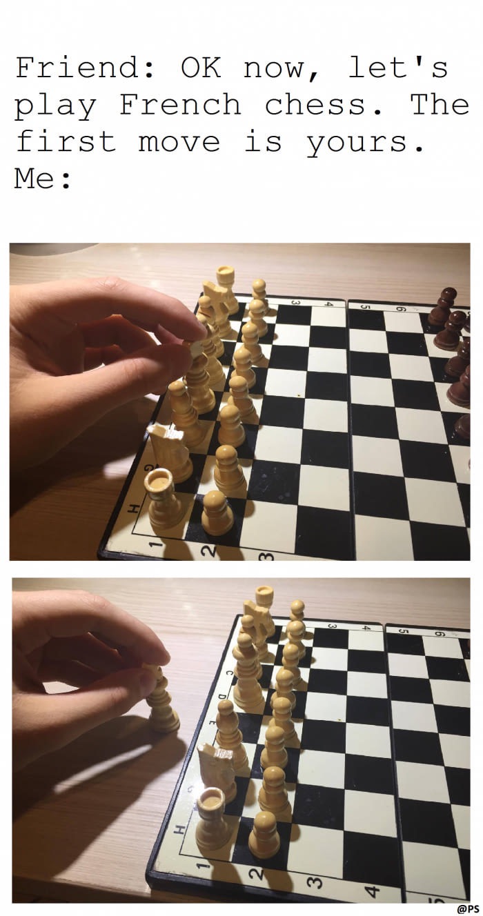 best kind of correct meme - Friend Ok now, let's play French chess. The first move is yours. Me C D