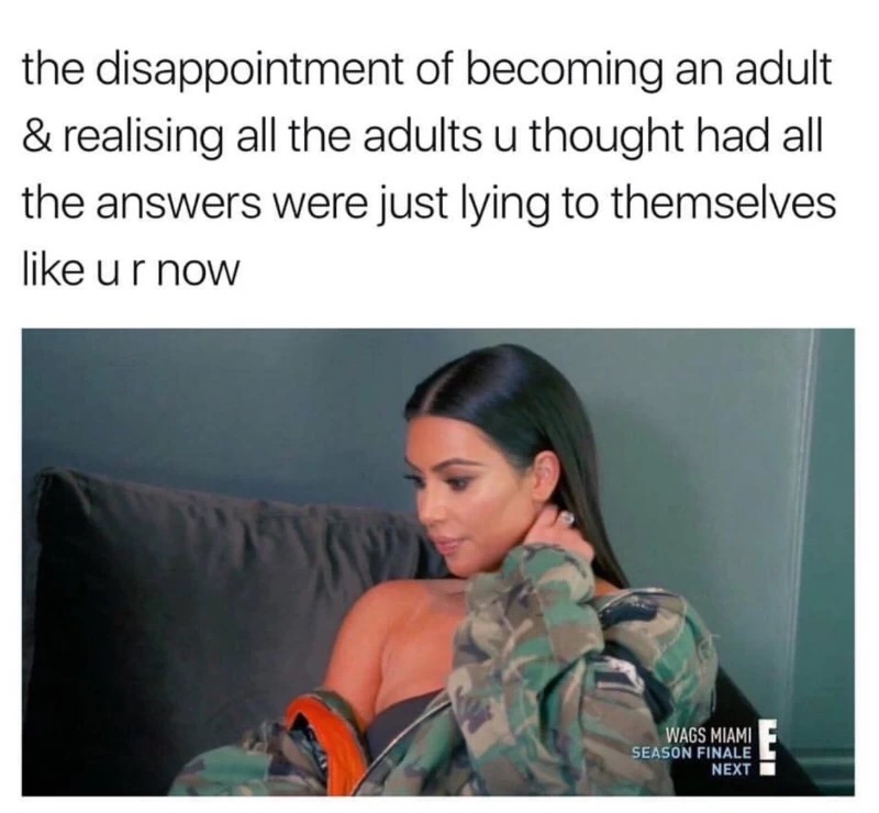 kylie jenner baby memes - the disappointment of becoming an adult & realising all the adults u thought had all the answers were just lying to themselves ur now Wags Miami Season Finale E Next