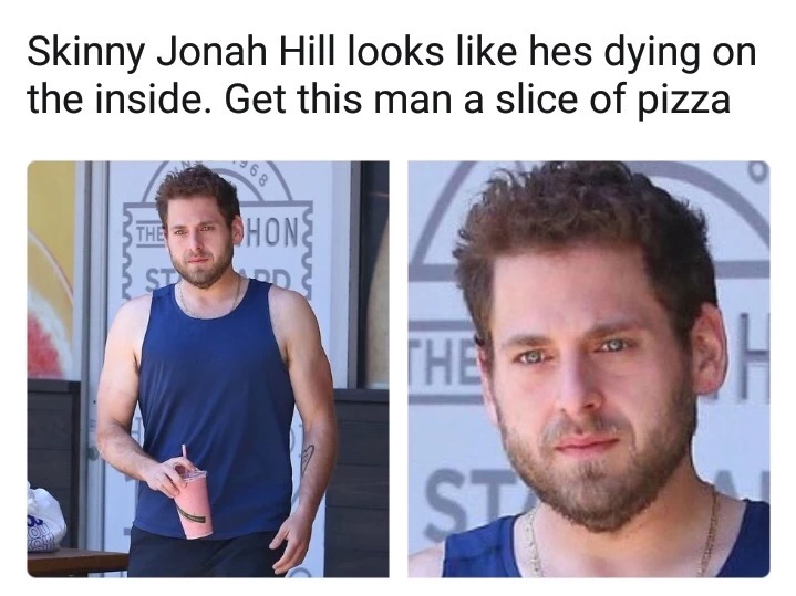 Skinny Jonah Hill that looks like he could use a slice of pizza.