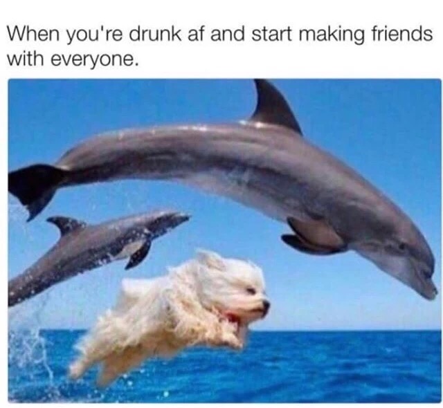 you make friends with everyone - When you're drunk af and start making friends with everyone.