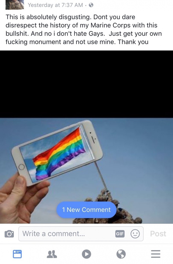 meme stream - gay pride flag iwo jima - Yesterday at This is absolutely disgusting. Dont you dare disrespect the history of my Marine Corps with this bullshit. And no i don't hate Gays. Just get your own fucking monument and not use mine. Thank you 1 New 