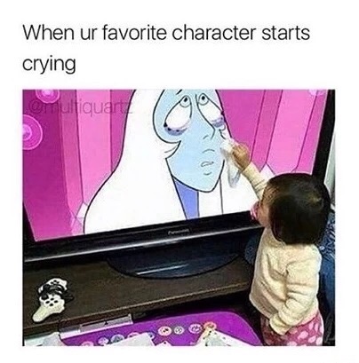 meme - kid wiping tears on tv - When ur favorite character starts crying omulfiquant 0