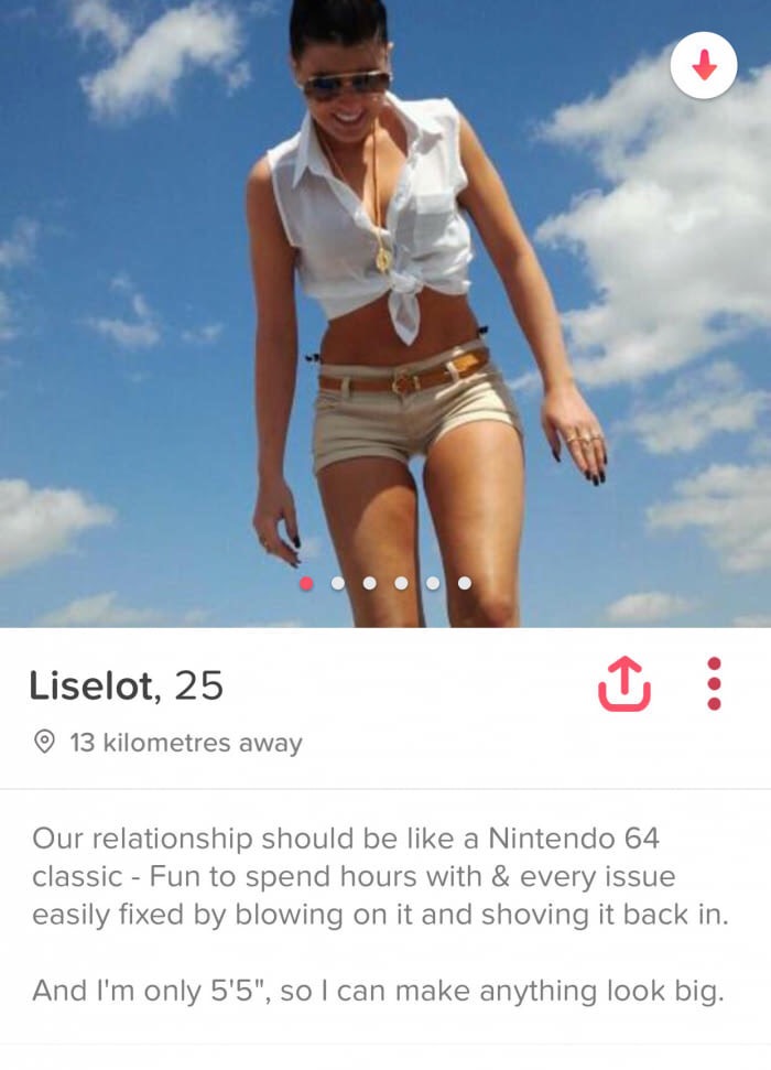 meme - thigh - Liselot, 25 13 kilometres away Our relationship should be a Nintendo 64 classic Fun to spend hours with & every issue easily fixed by blowing on it and shoving it back in. And I'm only 5'5", so I can make anything look big.