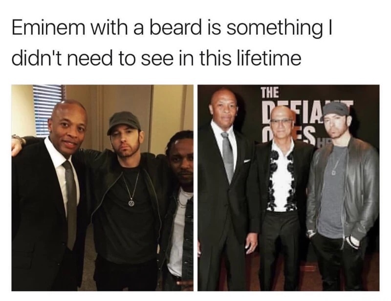 Meme of Eminem with a beard and how we all just didn't need to see that.
