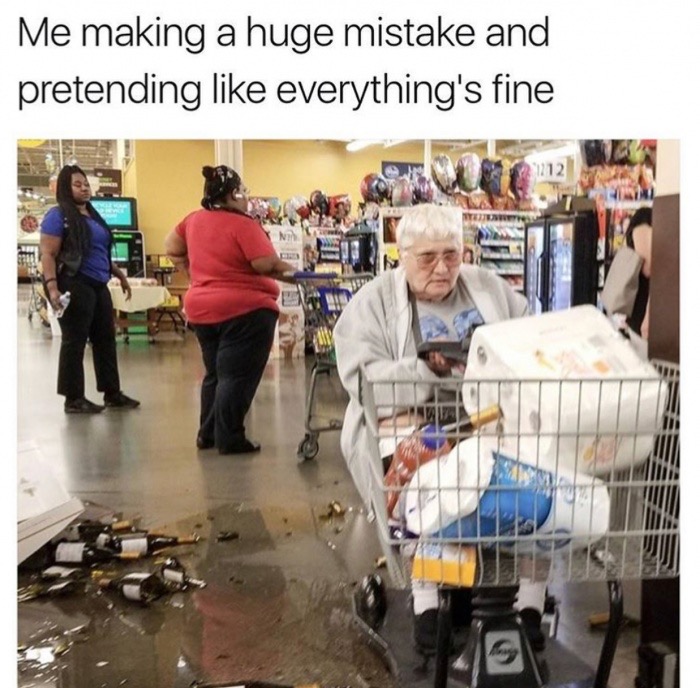 meme stream - savage old lady meme - Me making a huge mistake and pretending everything's fine
