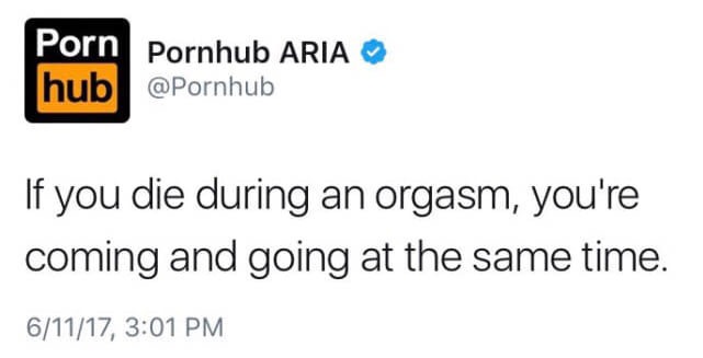 meme stream - Porn Pornhub Aria If you die during an orgasm, you're coming and going at the same time. 61117,