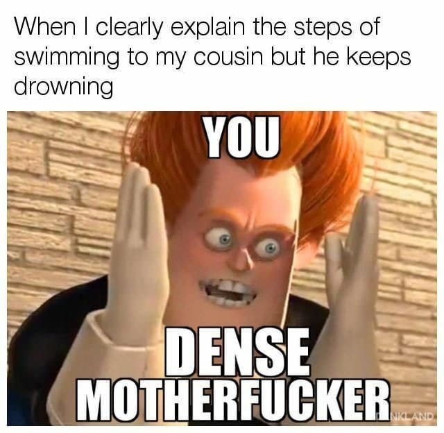 memes - you dense mother fuckers - When I clearly explain the steps of swimming to my cousin but he keeps drowning You Dense Motherfucker