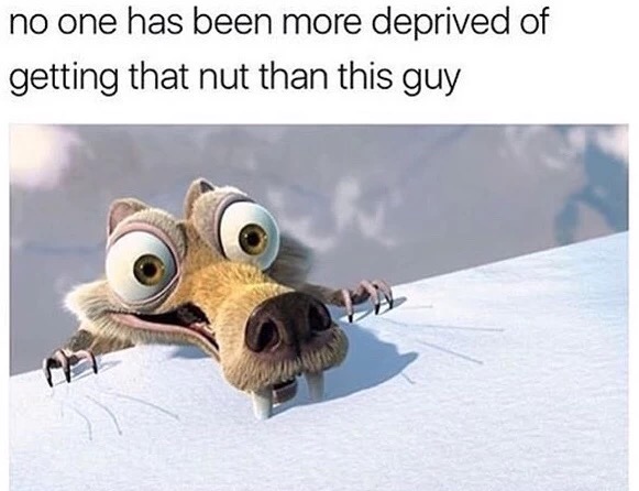 memes - ice age scrat - no one has been more deprived of getting that nut than this guy