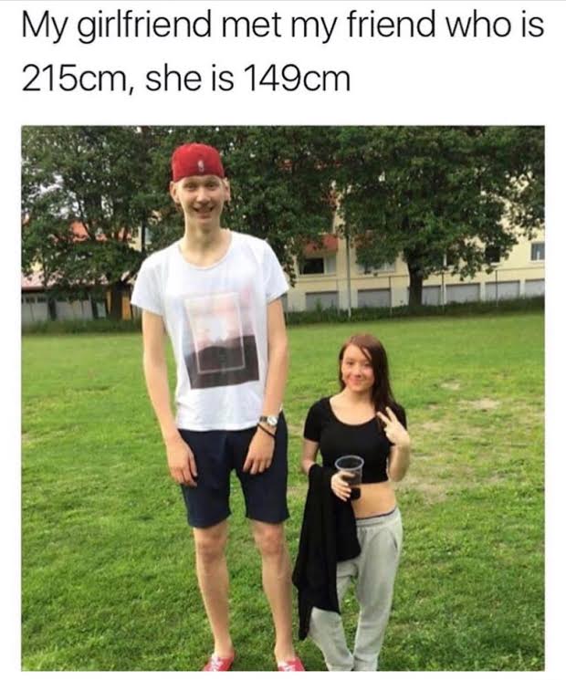 memes - 215 cm - My girlfriend met my friend who is 215cm, she is 149cm