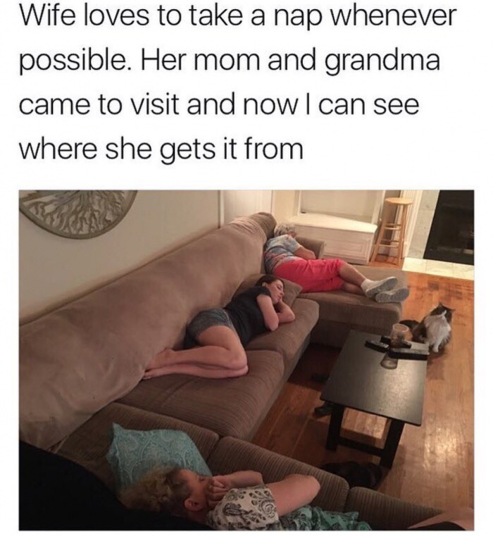 meme stream - arm - Wife loves to take a nap whenever possible. Her mom and grandma came to visit and now I can see where she gets it from