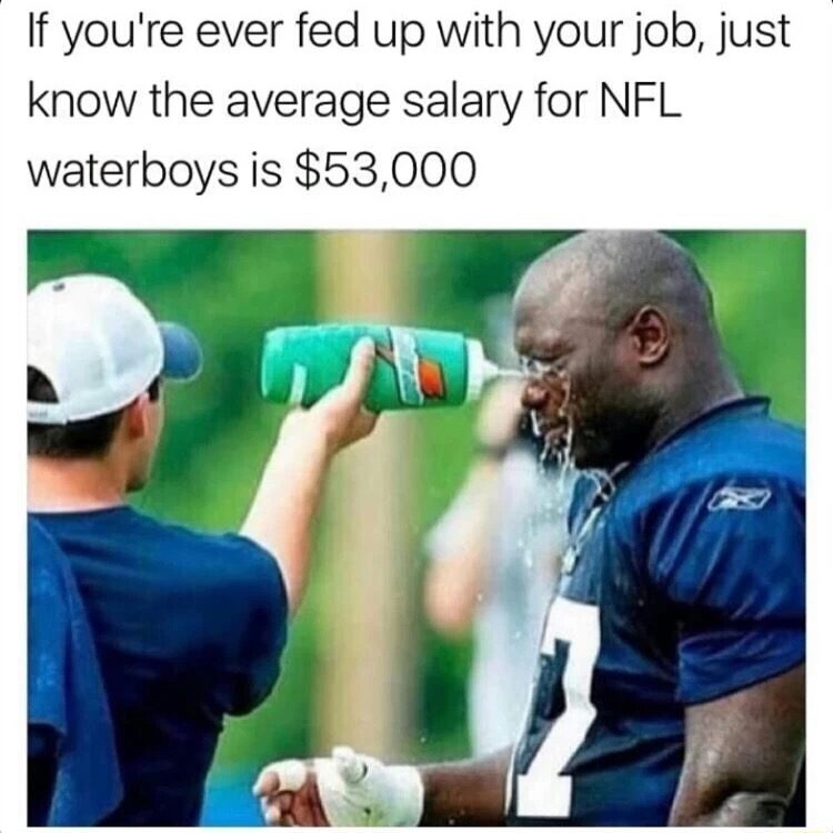 meme stream - average salary for nfl waterboy - If you're ever fed up with your job, just know the average salary for Nfl waterboys is $53,000