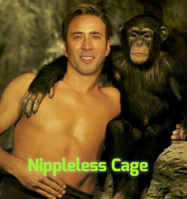 edgy meme of nippleless cage - Nippleless Cage