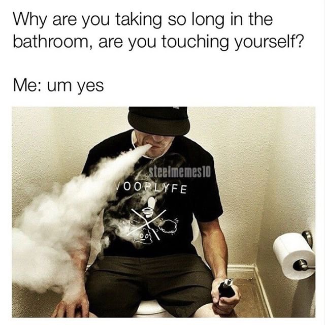 edgy meme of photo caption - Why are you taking so long in the bathroom, are you touching yourself? Me um yes steelmemeslo Vooplyfe