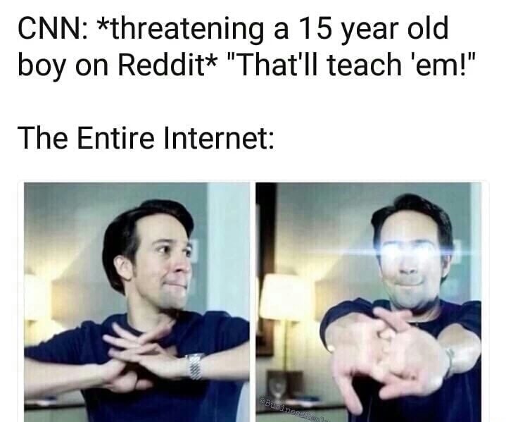 meme - cnn threatens 15 year old meme - Cnn threatening a 15 year old boy on Reddit "That'll teach 'em!" The Entire Internet Business