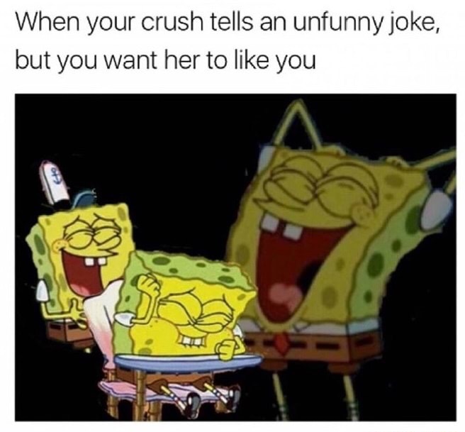 your crush tells an unfunny joke - When your crush tells an unfunny joke, but you want her to you
