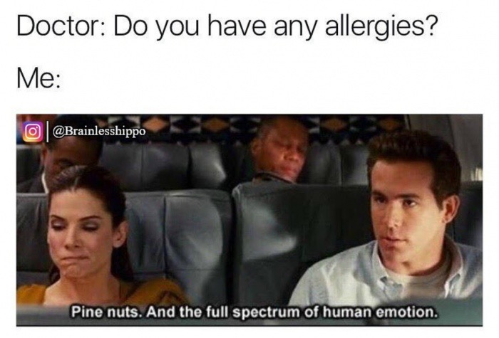 meme stream - funny quotes from movies - Doctor Do you have any allergies? Me O Pine nuts. And the full spectrum of human emotion.