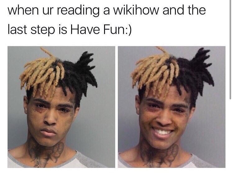meme of tough looking thug and then the same thug smiling, with caption as to how it feels when Wikihow puts the last step as Have Fun