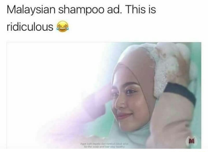 do you shower in the hijab - Malaysian shampoo ad. This is ridiculouse