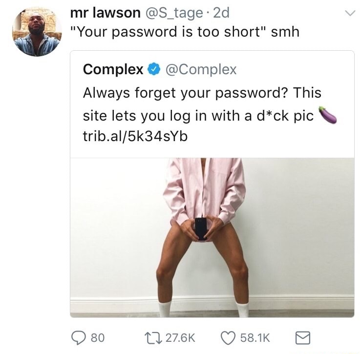 Site that lets ou use dick picks for password, but then you may be offended with PASSWORD TOO SHORT message