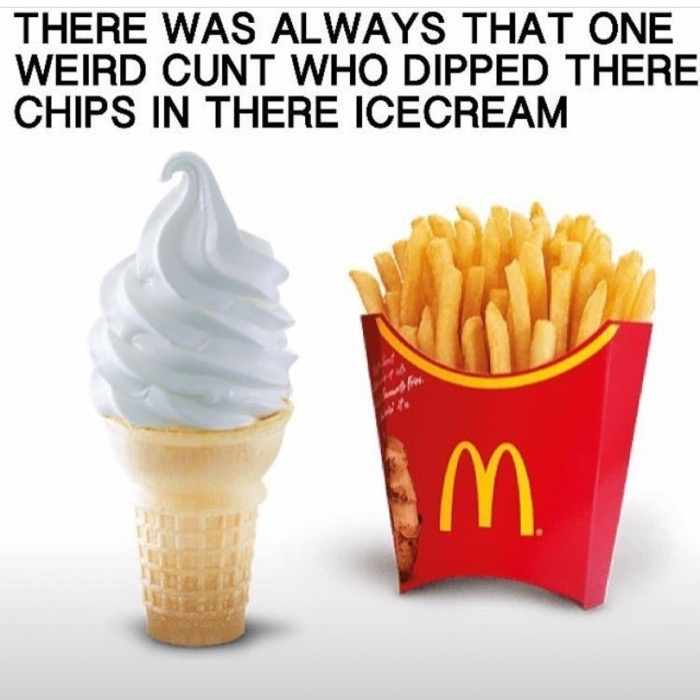 Meme about dipping chips into the ice cream
