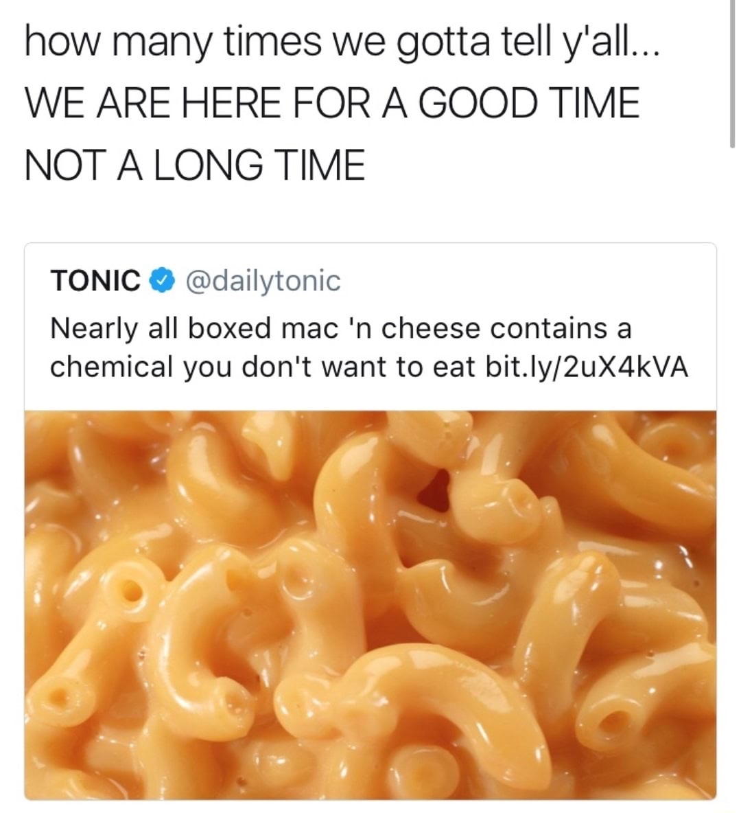 Tweet about Chemical in Mac and Cheese