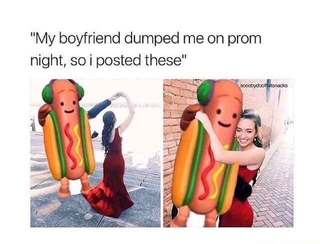 Girl who got dumped on prom night so she posted pics with hot dog emoji