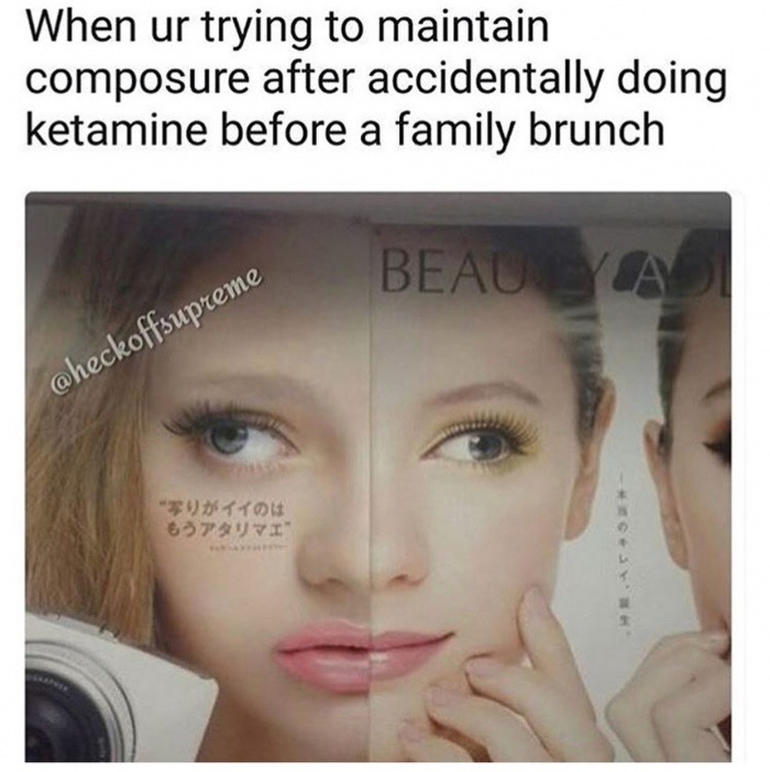 dank meme ketamine dank memes - When ur trying to maintain composure after accidentally doing ketamine before a family brunch Beau Yad