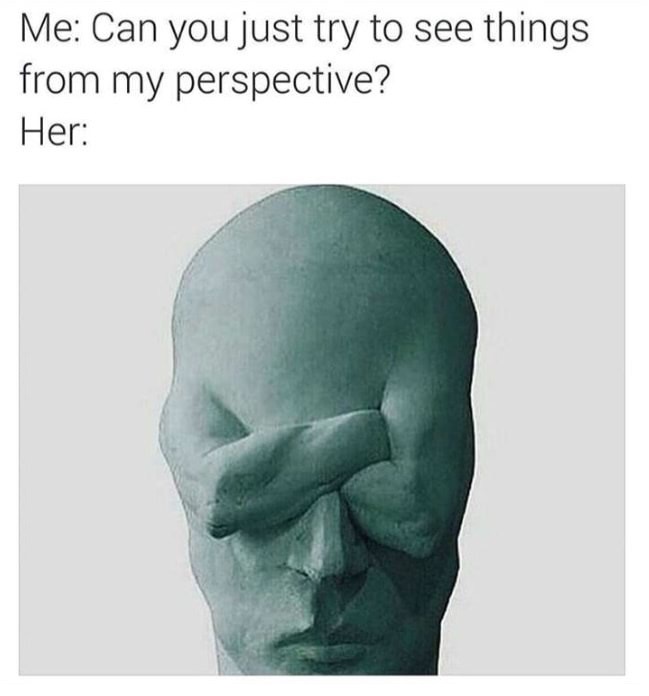 memes about stubborn girlfriend - Me Can you just try to see things from my perspective? Her