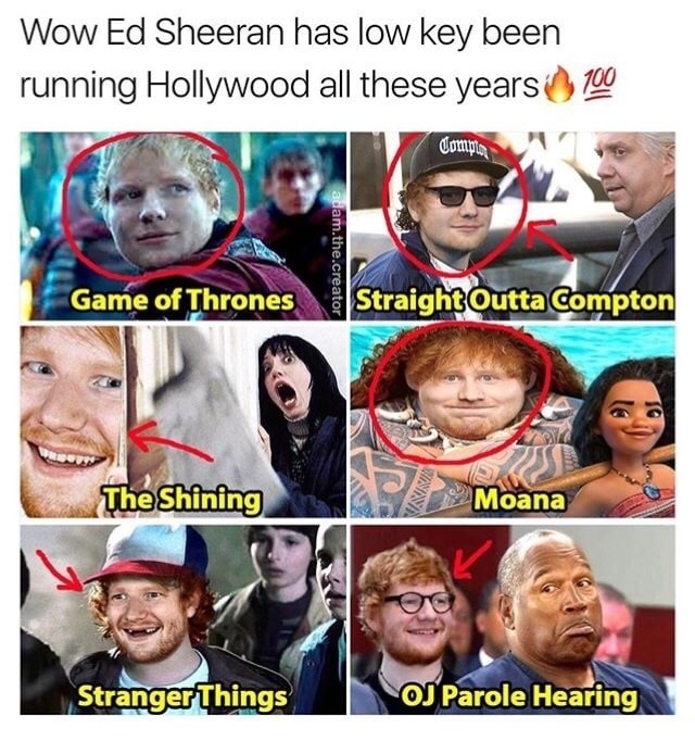 ed sheeran stranger things - Wow Ed Sheeran has low key been running Hollywood all these years 100 Compra adam.the.creator Game of Thrones Game of Thrones Straight Outta Compton The Shining Wisin Moana Stranger Things Oj Parole Hearing